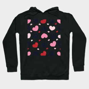 Plaid pink red hearts and doodle paw print Hoodie